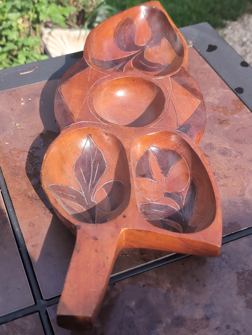 Vintage MCM Hand-Carved Wooden Leaf Serving Tray.